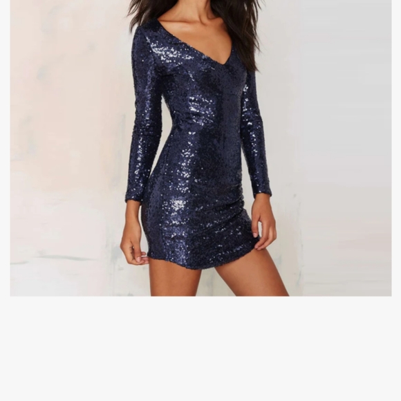 ROYAL BLUE LONG SLEEVE SEQUIN DRESS - Picture 1 of 8